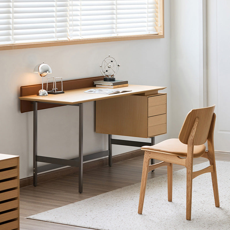 Modern Minimalist White Oak Veneer Solid Wood Plywood Desk With 2 Drawers For Home Office