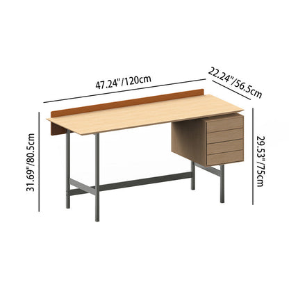 Modern Minimalist White Oak Veneer Solid Wood Plywood Desk With 2 Drawers For Home Office