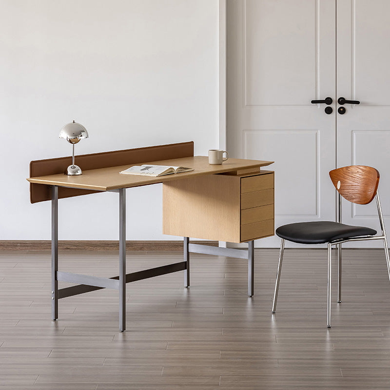 Modern Minimalist White Oak Veneer Solid Wood Plywood Desk With 2 Drawers For Home Office