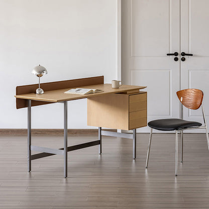 Modern Minimalist White Oak Veneer Solid Wood Plywood Desk With 2 Drawers For Home Office