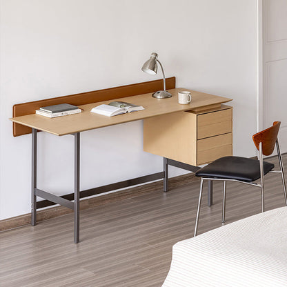 Modern Minimalist White Oak Veneer Solid Wood Plywood Desk With 2 Drawers For Home Office