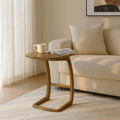 Solid North American Ash Wood C-Shaped Sofa Side Table - Modern Minimalist Coffee & Snack Table