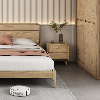 Minimalist Solid Ash Wood Rectangular Nightstand With 2 Smooth-Glide Drawers - Durable Bedside Table For Bedroom