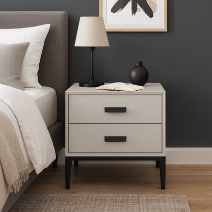 Modern Minimalist E1 MDF Iron Rectangular Nightstand With 2 Drawers Storage - Compact Bedside Table For Bedroom