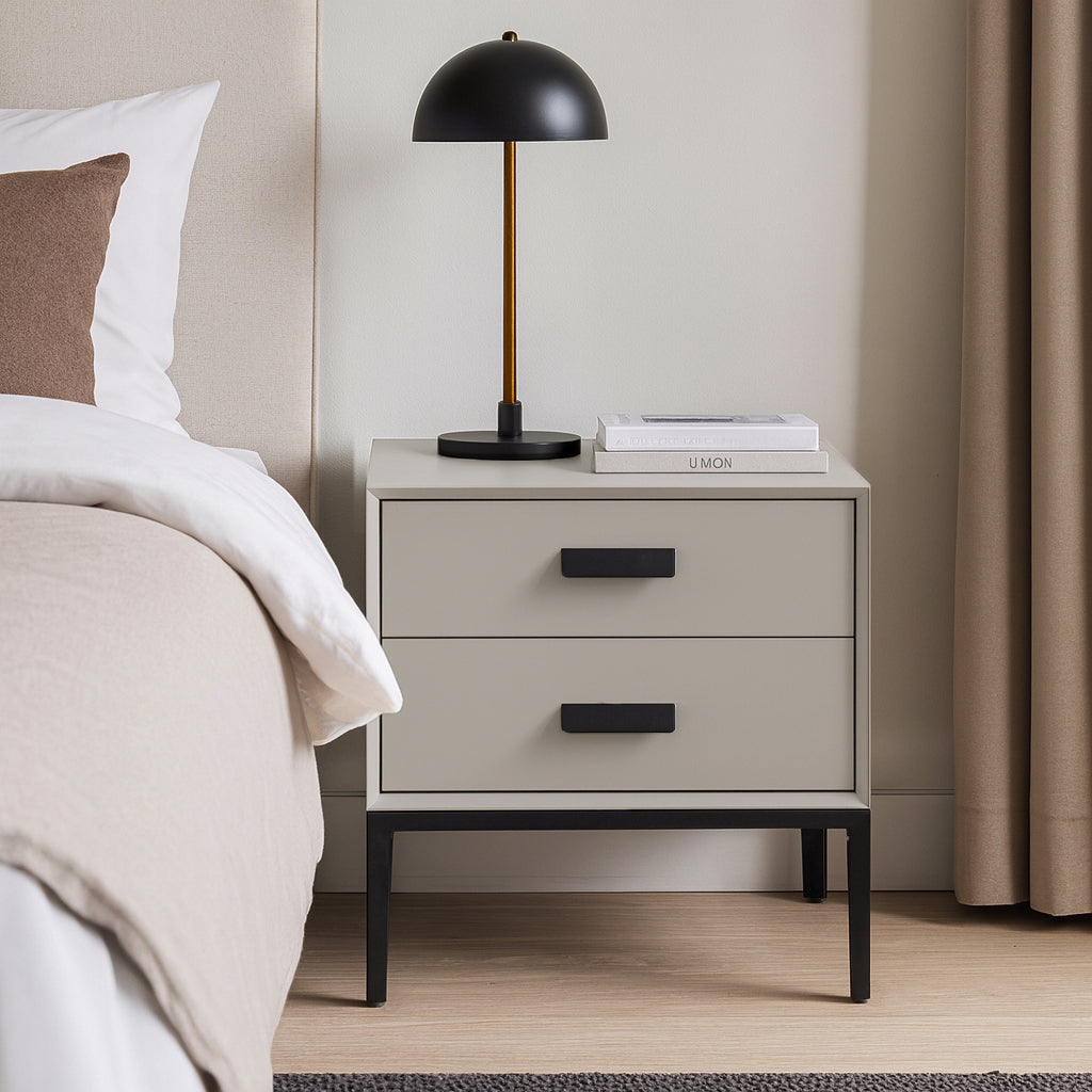 Modern Minimalist E1 MDF Iron Rectangular Nightstand With 2 Drawers Storage - Compact Bedside Table For Bedroom