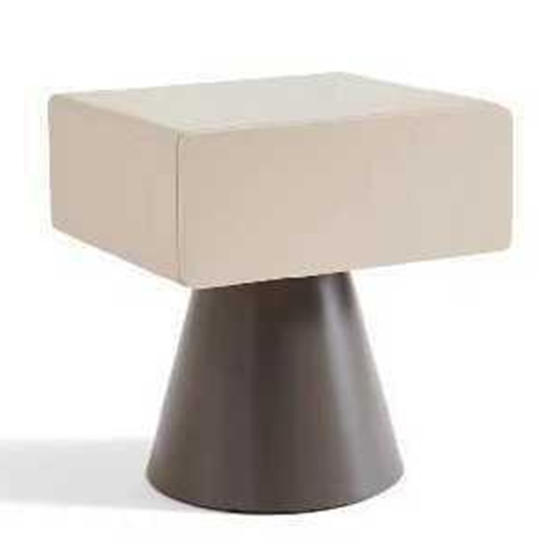 Modern Minimalist Rectangular–Cone Solid Wood & MDF Nightstand With 1 Drawer And Open Storage For Bedroom