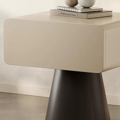 Modern Minimalist Rectangular–Cone Solid Wood & MDF Nightstand With 1 Drawer And Open Storage For Bedroom