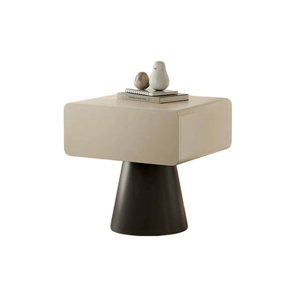 Modern Minimalist Rectangular–Cone Solid Wood & MDF Nightstand With 1 Drawer And Open Storage For Bedroom