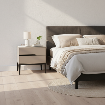 Modern Rectangular MDF Iron Nightstand With 2 Drawers & Open Storage - Space-Saving Bedside Table For Bedroom