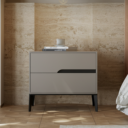 Modern Rectangular MDF Iron Nightstand With 2 Drawers & Open Storage - Space-Saving Bedside Table For Bedroom