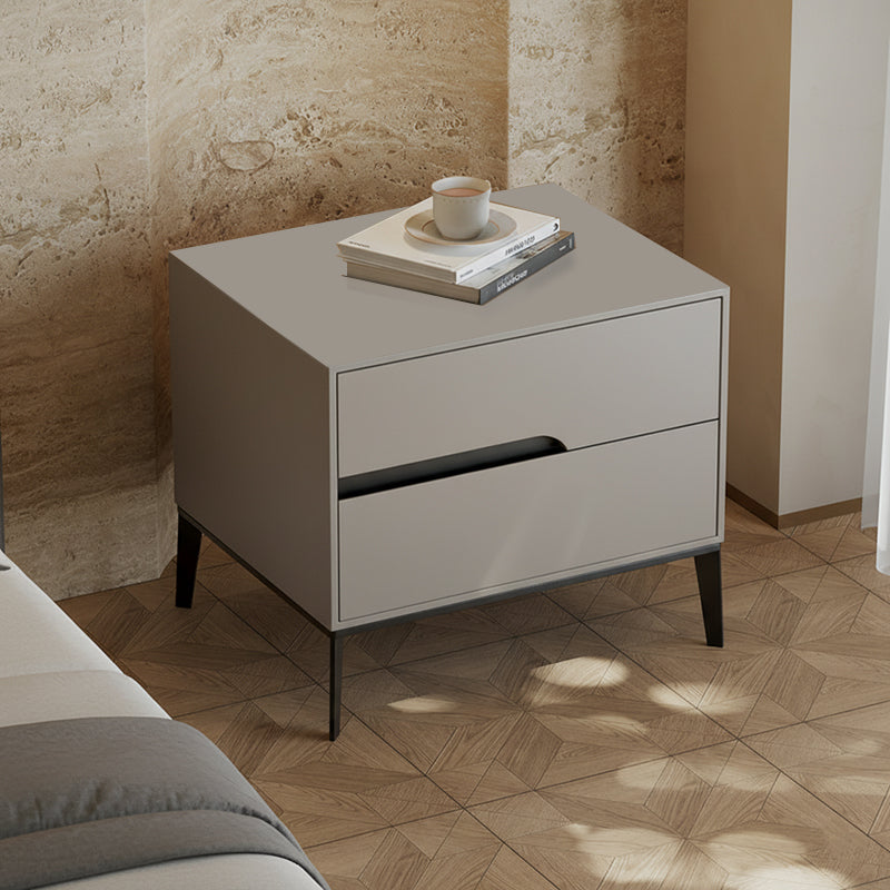 Modern Rectangular MDF Iron Nightstand With 2 Drawers & Open Storage - Space-Saving Bedside Table For Bedroom