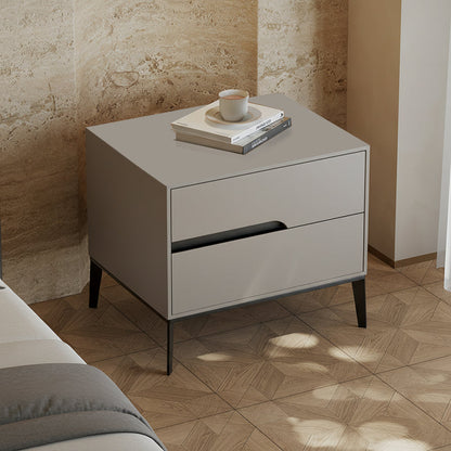 Modern Rectangular MDF Iron Nightstand With 2 Drawers & Open Storage - Space-Saving Bedside Table For Bedroom