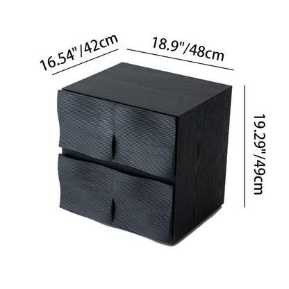Contemporary Creative Extured Rectangular Oak Wood Board Nightstand With 2 Drawers - Smooth Storage & Compact Design For Bedroom