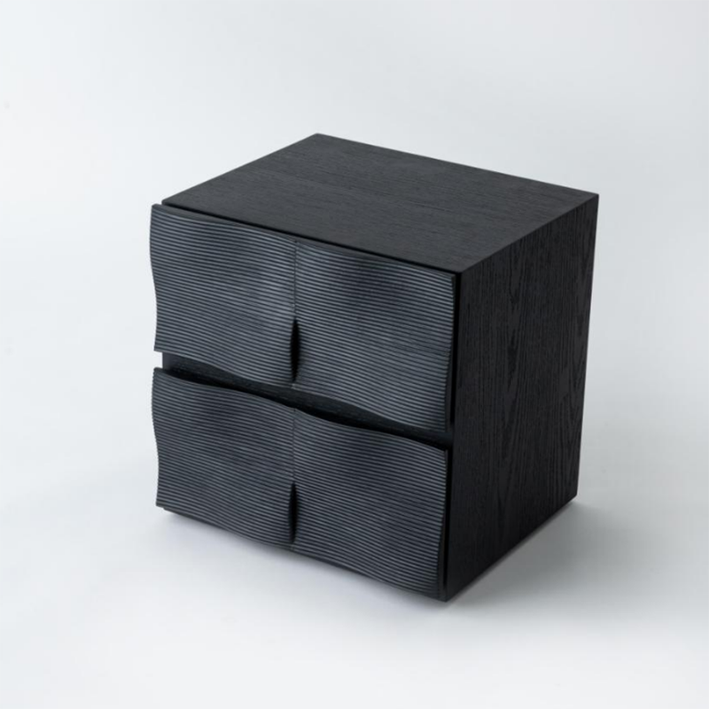 Contemporary Creative Extured Rectangular Oak Wood Board Nightstand With 2 Drawers - Smooth Storage & Compact Design For Bedroom