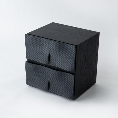 Contemporary Creative Extured Rectangular Oak Wood Board Nightstand With 2 Drawers - Smooth Storage & Compact Design For Bedroom