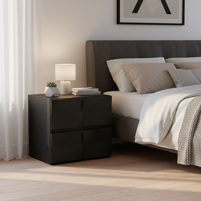 Contemporary Creative Extured Rectangular Oak Wood Board Nightstand With 2 Drawers - Smooth Storage & Compact Design For Bedroom
