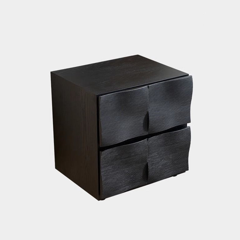 Contemporary Creative Extured Rectangular Oak Wood Board Nightstand With 2 Drawers - Smooth Storage & Compact Design For Bedroom