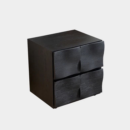 Contemporary Creative Extured Rectangular Oak Wood Board Nightstand With 2 Drawers - Smooth Storage & Compact Design For Bedroom