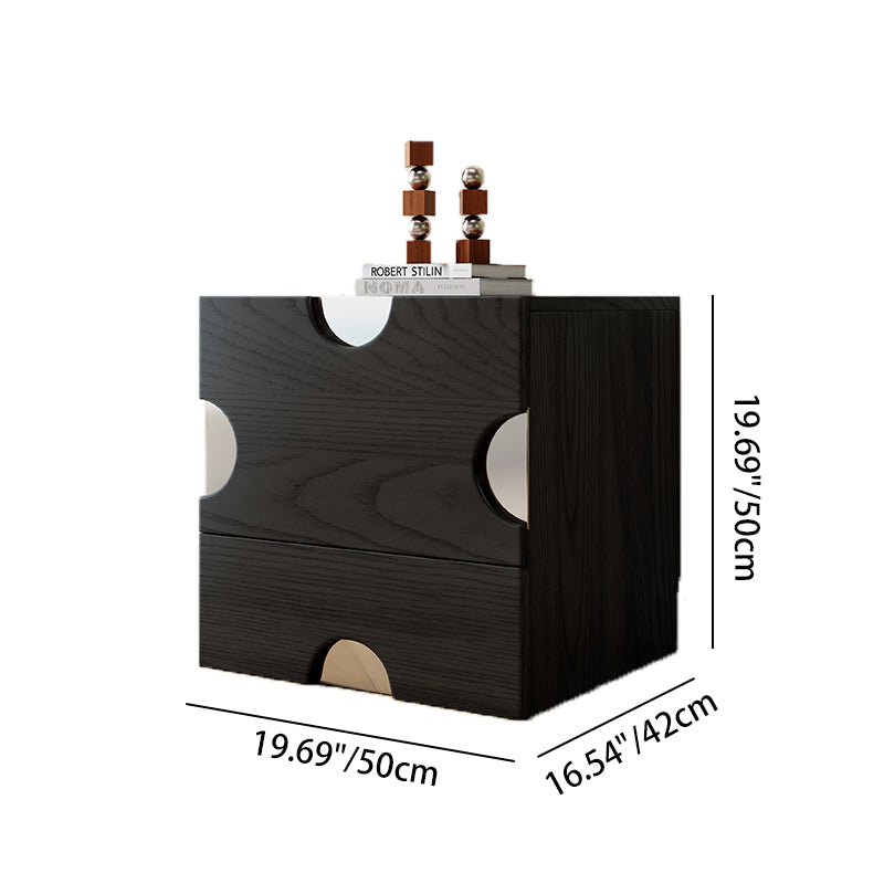 Modern Minimalist Dot-Design Square Multi-Layer Wood Nightstand 2-Drawer Storage For Bedroom