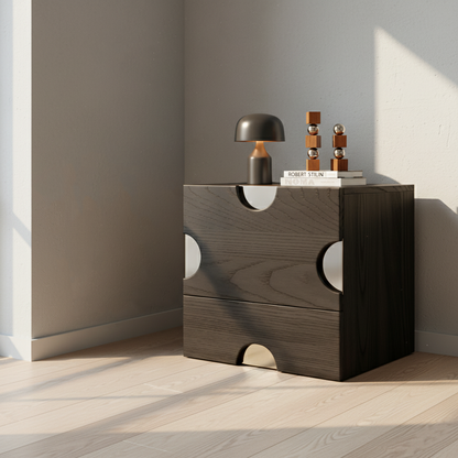 Modern Minimalist Dot-Design Square Multi-Layer Wood Nightstand 2-Drawer Storage For Bedroom