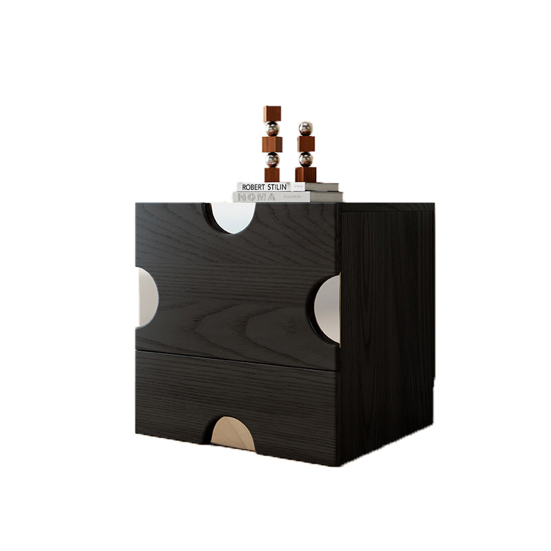 Modern Minimalist Dot-Design Square Multi-Layer Wood Nightstand 2-Drawer Storage For Bedroom