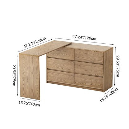 Modern Minimalist Solid Ash Wood Modular Desk With 6-Drawer Storage Cabinet For Home Office & Bedroom