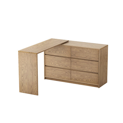 Modern Minimalist Solid Ash Wood Modular Desk With 6-Drawer Storage Cabinet For Home Office & Bedroom