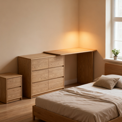Modern Minimalist Solid Ash Wood Modular Desk With 6-Drawer Storage Cabinet For Home Office & Bedroom