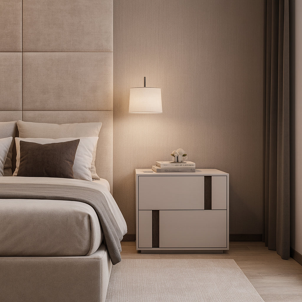 Modern Minimalist Rectangular Nightstand With 2 Drawers E1 MDF Featuring Smooth-Sliding Rails For Bedroom