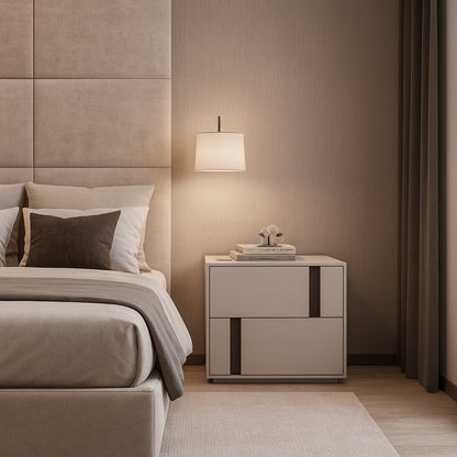 Modern Minimalist Rectangular Nightstand With 2 Drawers E1 MDF Featuring Smooth-Sliding Rails For Bedroom