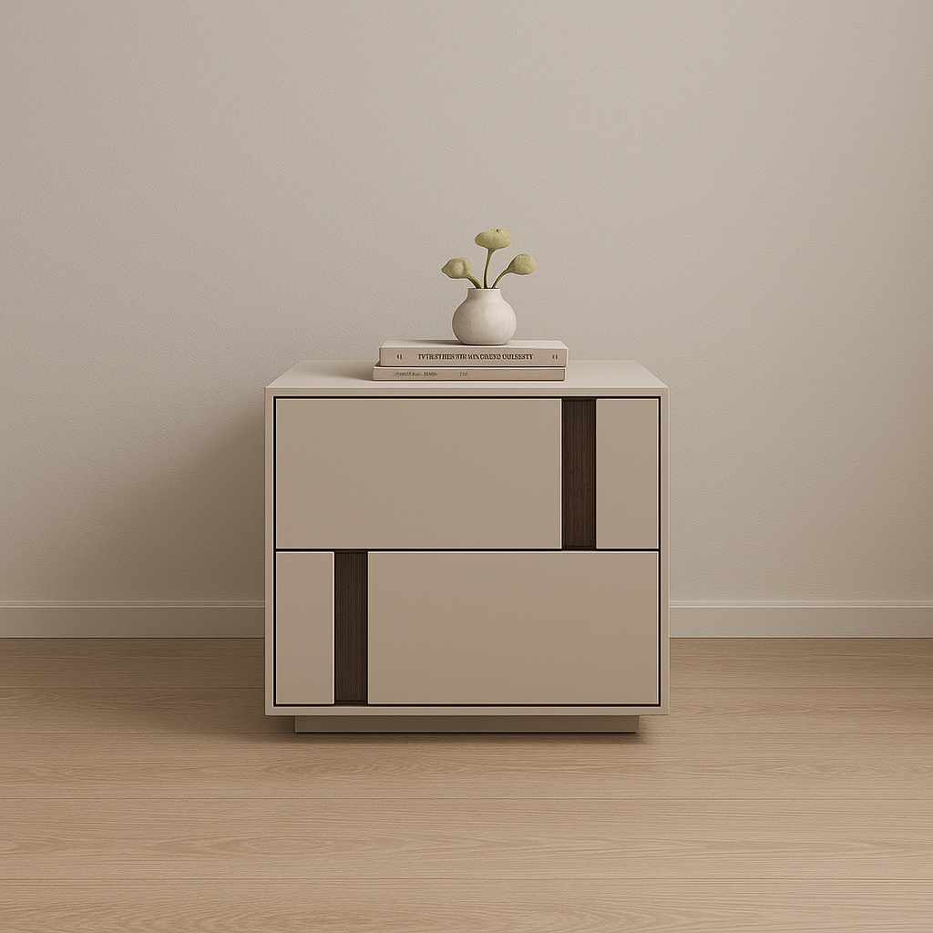 Modern Minimalist Rectangular Nightstand With 2 Drawers E1 MDF Featuring Smooth-Sliding Rails For Bedroom