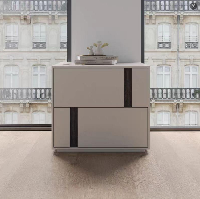 Modern Minimalist Rectangular Nightstand With 2 Drawers E1 MDF Featuring Smooth-Sliding Rails For Bedroom