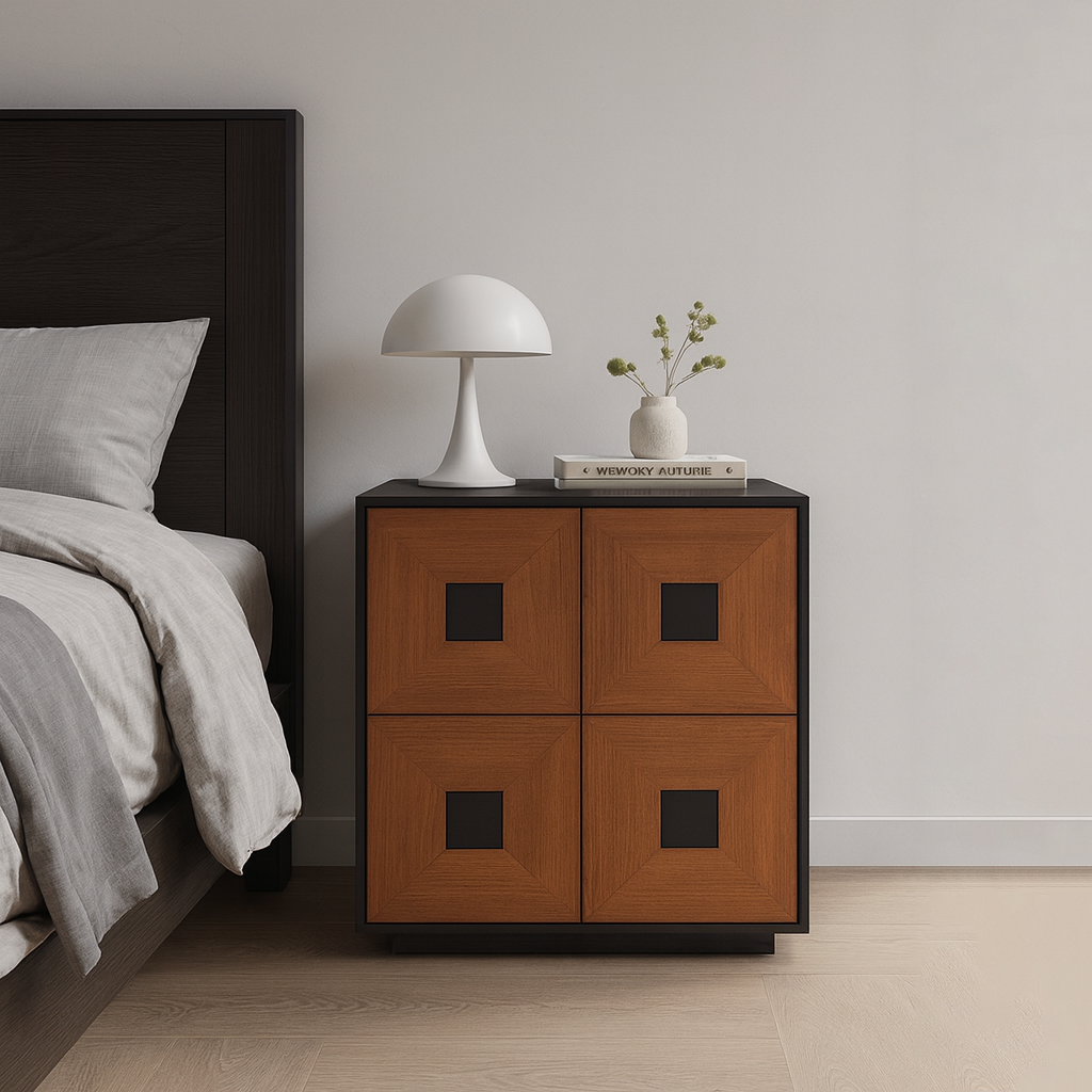 Contemporary Retro Solid Wood Plywood Storage Cabinet With 2 Drawers - Smooth Slides & Compact Design For Living Room & Bedroom