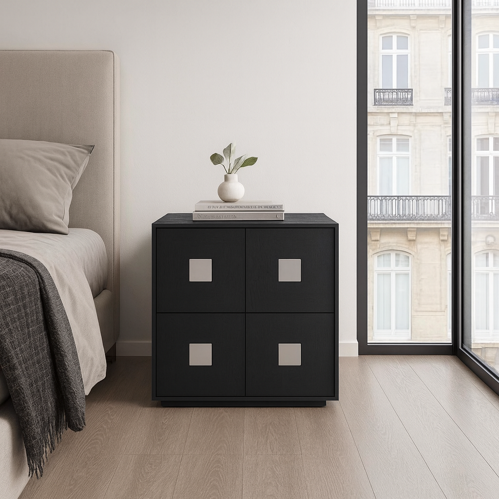 Contemporary Retro Solid Wood Plywood Storage Cabinet With 2 Drawers - Smooth Slides & Compact Design For Living Room & Bedroom
