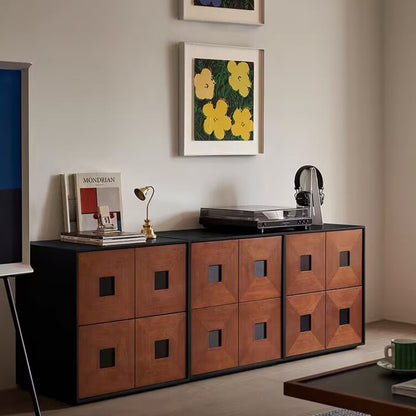 Contemporary Retro Solid Wood Plywood Storage Cabinet With 2 Drawers - Smooth Slides & Compact Design For Living Room & Bedroom