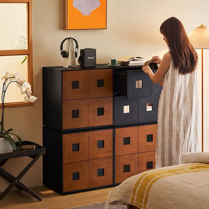 Contemporary Retro Solid Wood Plywood Storage Cabinet With 2 Drawers - Smooth Slides & Compact Design For Living Room & Bedroom
