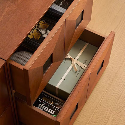 Contemporary Retro Solid Wood Plywood Storage Cabinet With 2 Drawers - Smooth Slides & Compact Design For Living Room & Bedroom