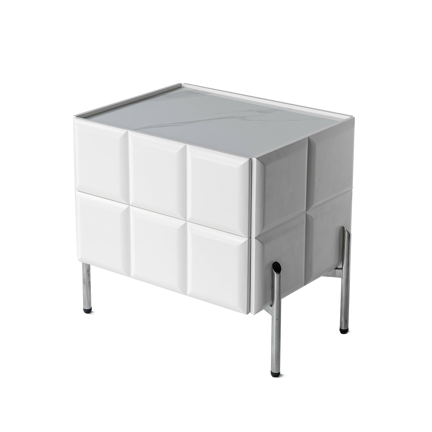 Modern Minimalist Rectangular Nightstand With Dual Drawers Slate Stone Top Plywood Body Stainless Steel Legs For Bedroom