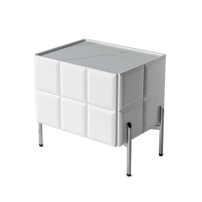 Modern Minimalist Rectangular Nightstand With Dual Drawers Slate Stone Top Plywood Body Stainless Steel Legs For Bedroom