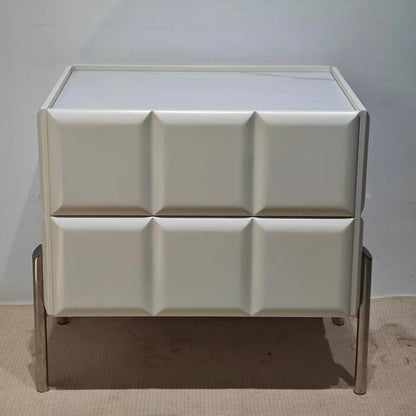 Modern Minimalist Rectangular Nightstand With Dual Drawers Slate Stone Top Plywood Body Stainless Steel Legs For Bedroom