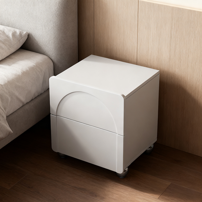 Modern Minimalist Rectangular Nightstand With 2 Drawers E1 Eco-Friendly MDF Rounded Corners & Plastic Base For Bedroom