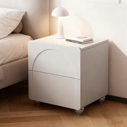 Modern Minimalist Rectangular Nightstand With 2 Drawers E1 Eco-Friendly MDF Rounded Corners & Plastic Base For Bedroom