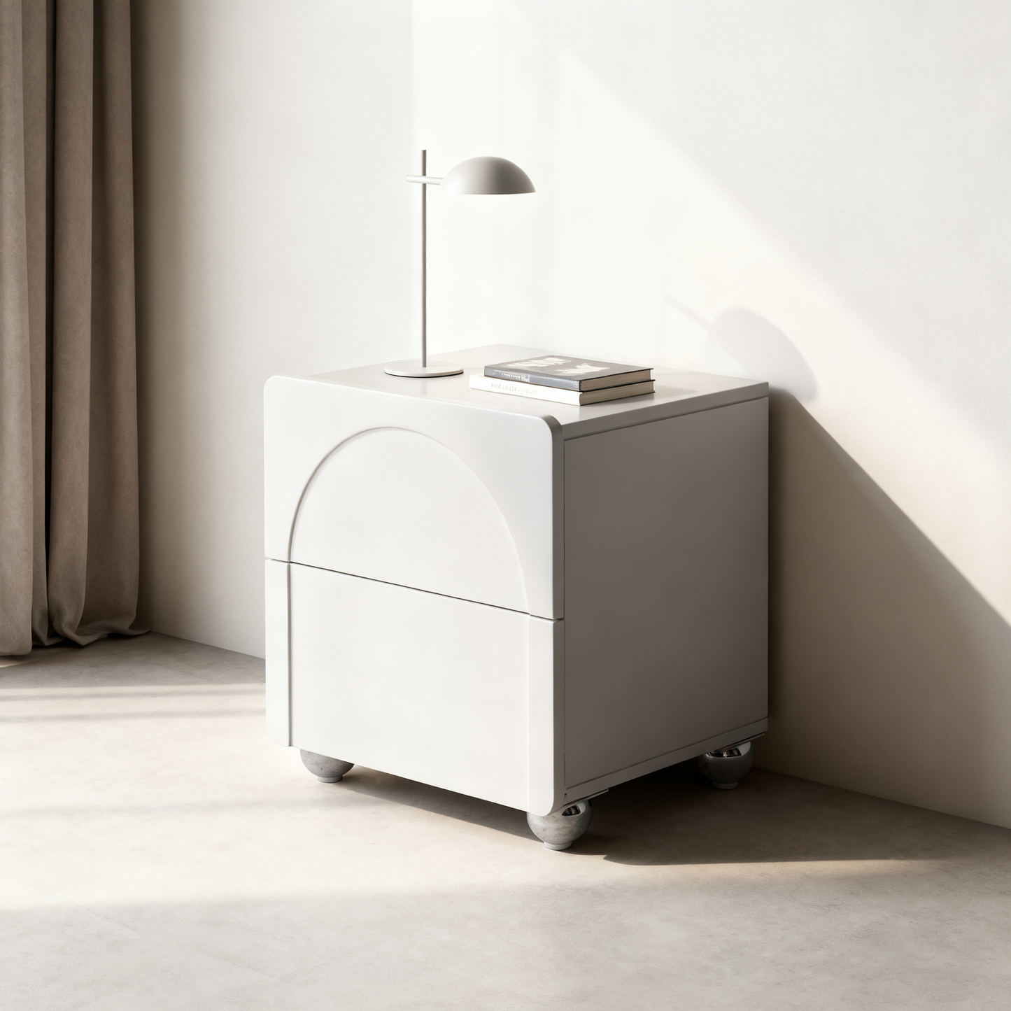 Modern Minimalist Rectangular Nightstand With 2 Drawers E1 Eco-Friendly MDF Rounded Corners & Plastic Base For Bedroom