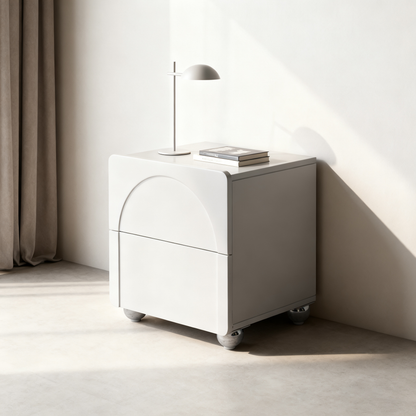 Modern Minimalist Rectangular Nightstand With 2 Drawers E1 Eco-Friendly MDF Rounded Corners & Plastic Base For Bedroom