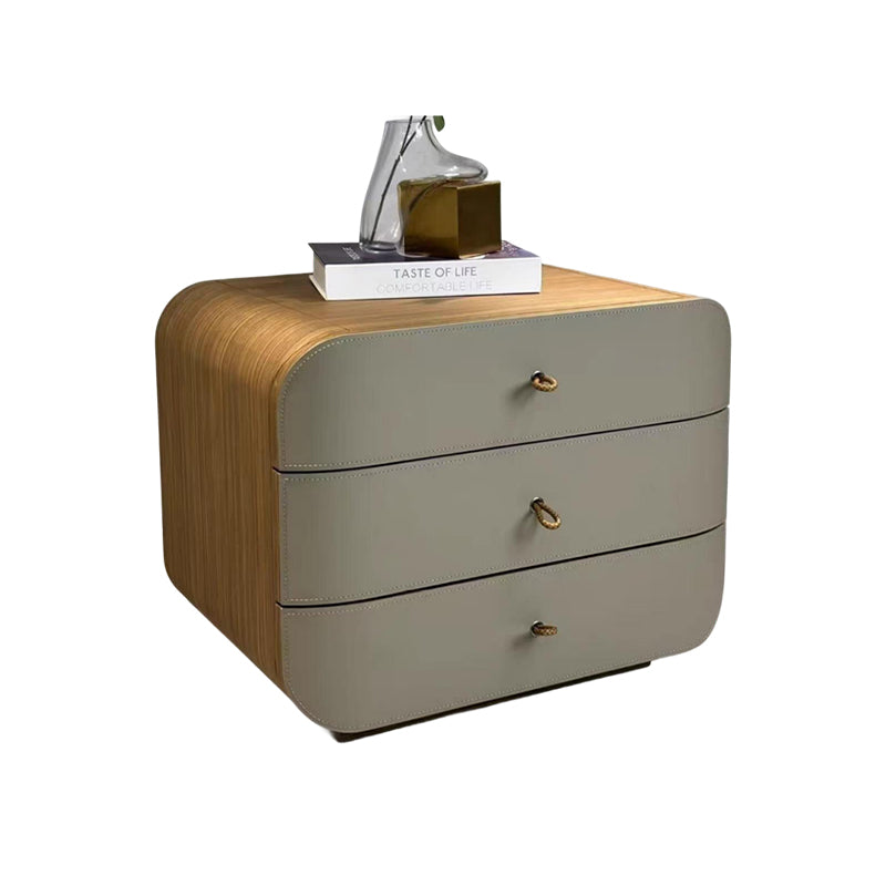 Modern Minimalist E1 MDF Frame Walnut Veneer Nightstand With 3 Drawers Soft Round Edge Bedside Table