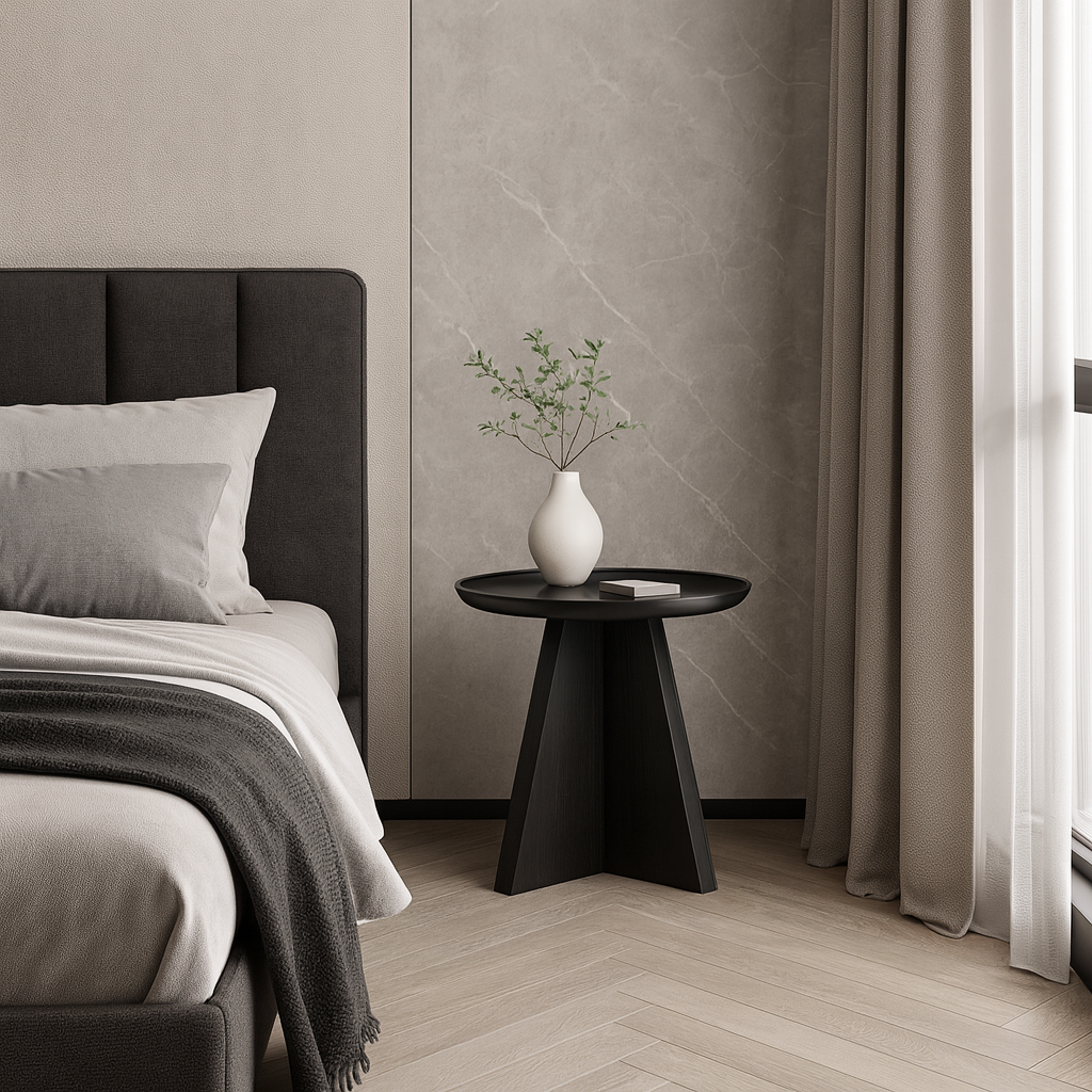 Modern Minimalist Round Side Table With Raised Edge - Plywood & E1 MDF For Living Room & Bedroom