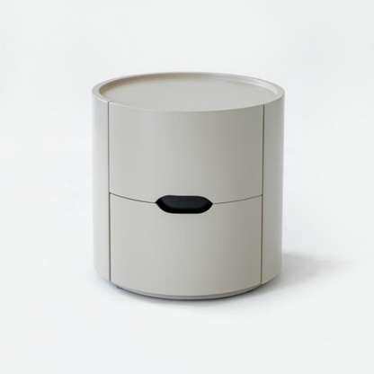 Modern Minimalist Cylinder Plywood & E1 MDF Nightstand With Double Storage Drawers And Protective Raised Rim For Bedroom