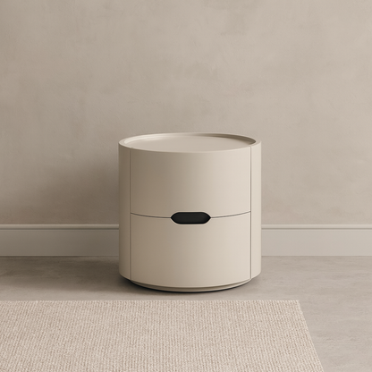 Modern Minimalist Cylinder Plywood & E1 MDF Nightstand With Double Storage Drawers And Protective Raised Rim For Bedroom