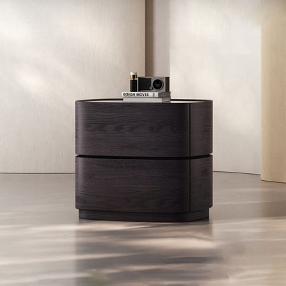 Modern Luxury Oval Stone Slab Plywood Nightstand With Dual Drawers For Bedroom