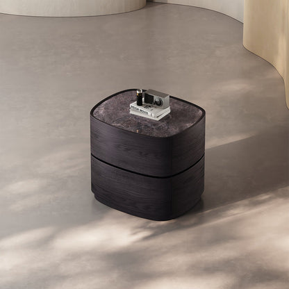 Modern Luxury Oval Stone Slab Plywood Nightstand With Dual Drawers For Bedroom